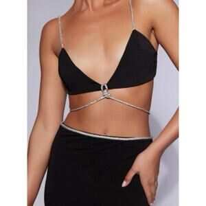 Meshki Sweeney Diamante Bralette Top Black S Sparkle Rhinestone